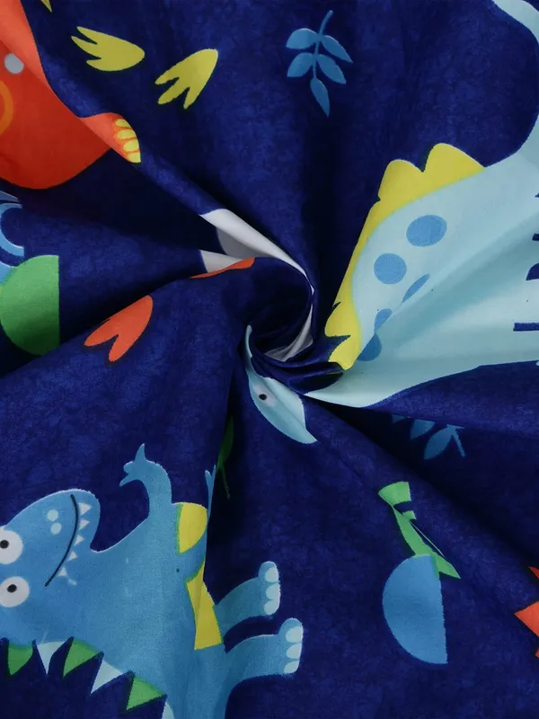 220TC_Microfiber_Unique_Animal_Cartoons_Diwan_Set_of_8pcs_-_Single_Flat_Bedsheet_with_2_Bolster_Covers_and_5_Cushion_Covers_-_Blue_Dinosaurs_-_60x90_inches